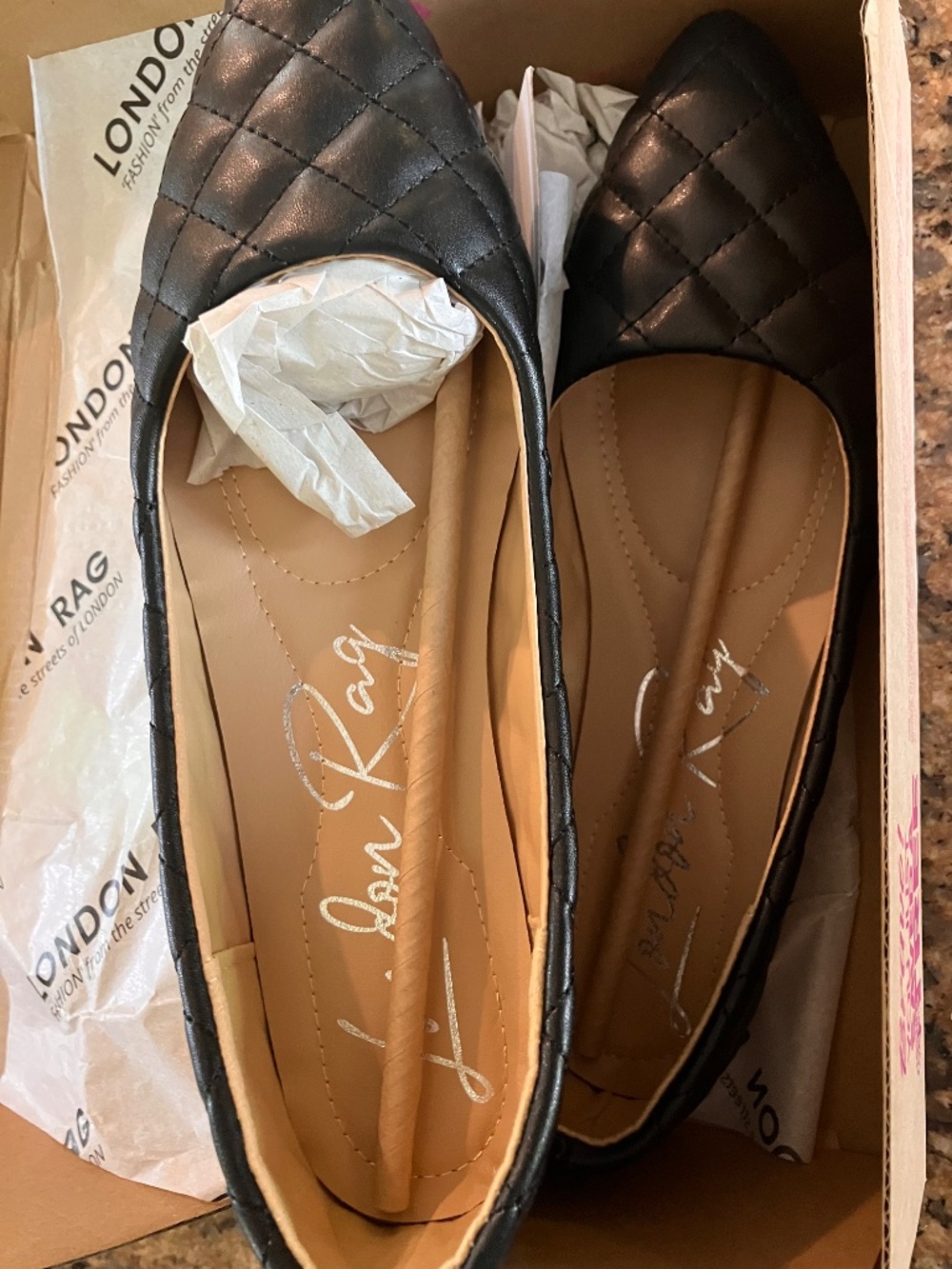 NEW London Rag Rikhani Slip-On Flats - Leather Black Quilted 10 NWT